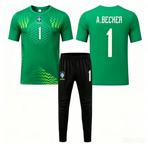 Stroje piłkarskie Brazylia Alisson Becker #1 Bramkarskie Koszulka Wyjazdowej dla dzieci MŚ 2026 Krótki Rękaw (+ szorty)